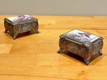 Vintage Enamel And Brass Jewelry Boxes