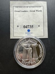 American Mint Great Leaders Great Words, Words Of Martin Luther King Silver Plated