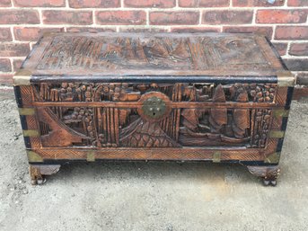 Incredible Vintage ALL HAND CARVED Camphor Chest - Hand Made In Trinidad - The Aroma Is Amazing From The Wood