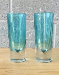 Two Heavy 6' Teal Color Blown Glasses Marked With B