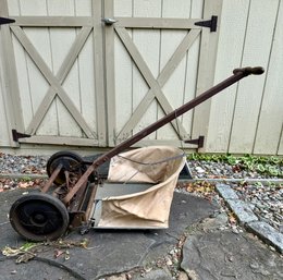 Vintage Manual Reel Lawn Mower With Grass Catcher