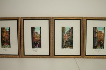 Lot Of 4 Framed Venetian Watercolor Paintings Signed By The Artist & Dated 2003