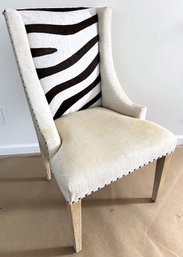 Custom Upholstered Zebra Print Chair With Pony Hair & Nail Heads, Made To Match Lot 1, Purchased For $2,000
