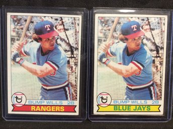 (2) 1979 Topps Bump Wills Cards - Rangers & Blue Jays Error Card - M