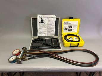 Tool Lot Including Refrigerant Gauges, Dwyer 471-2 Anemometer, And Loctite O-ring Kit