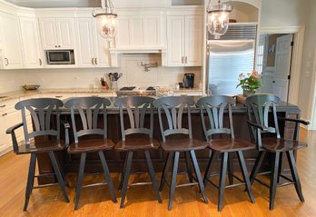 Group Of 7 - Cottage Style Swivel Counter Height Barstools- 2 With Arms