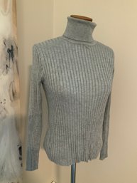 Grey Ribbed Turtleneck Sweater