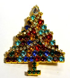 Super Quality Christmas Multi Colored Rhinestone Christmas Tree Brooch