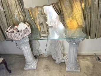 Grecian Column Base Glass Top Console Table