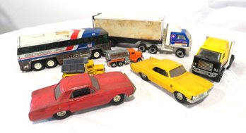 Vintage Lot Of Matchbox Tonka Tractor Trailers Buddy L Greyhound Bus