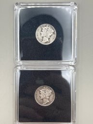 2 Beautiful Mercury Dimes In Plastic Cases