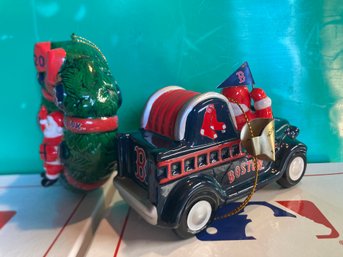 Boston Red Sox MLB Ornaments - Wreath And Fire Truck