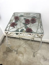 Toleware Accent Table With Floral Motif