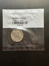 1936 Buffalo Nickel Fine In Littleton Package