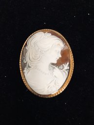 Cameo Gold Stone Shell Brooch Pin 337