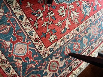 Beautiful Hand Knotted Oriental Fringed Rug - Red/blue/cream