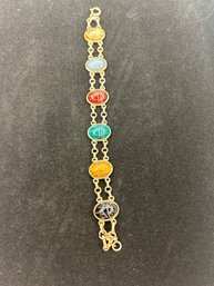 Gold Filled Multistone Scarab Bracelet