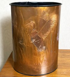 An Embossed Copper Wastebasket - Duck Form