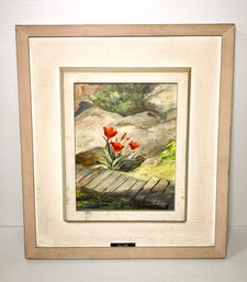 Tulips- Signed Doris Jenney, Double Framed- Listed Artist And Wife Of Pulp Artist Robert ' Bob ' Jenney