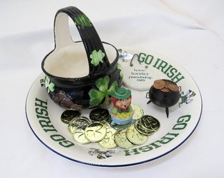 The Luck Of The Irish Lot - Pfaltzgraff Notre Dame Leprechaun Platter And More!