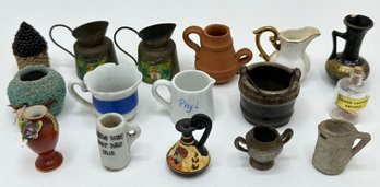 16 Vintage Miniature Jugs & Vases Of Many Materials