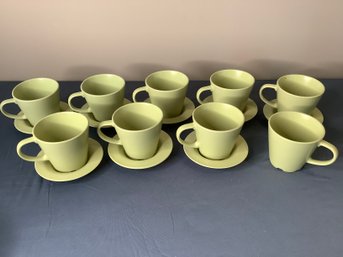 Ikea Stoneware Spring Green Tea Cups And Saucers