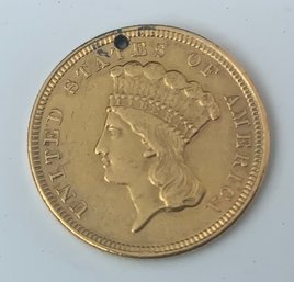 Stunning 1854 Gold Princess 3$ Coin ~ Charm ~ (D)