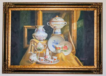 Beautiful Painting Of Vases With Gorgeous Frame Signed