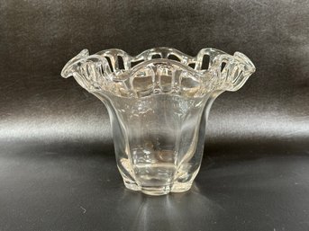 A Vintage Glass Vase With Ruffled, Pierced Rim By Duncan & Miller