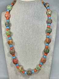 Vintage Bakelite And Glass Beaded Necklace 20' Long