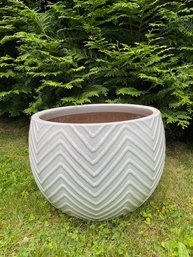 Large Ceramic Outdoor Planter With Chevron Design.