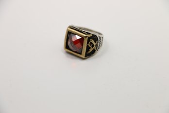 Sterling Silver Mens  Red Stone Ring Size 8.50