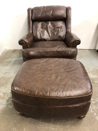 Leather Craft Lounge Chair With Stool