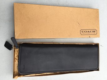 Brand New Retail $170 - Never Used COACH Leather Tie Travel Case In Original Box - Black Leather - NEW !