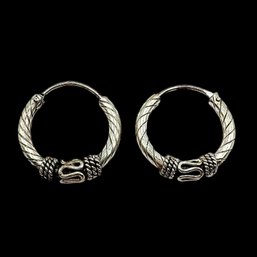 Sterling Silver Bali Inspired Dangle Hoop Earrings