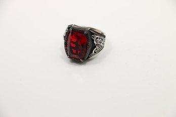 Sterling Silver Men's  Red Stone Ring Size 11