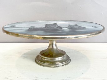 A Silver Plated Pastry Stand With Austrian Ceramic Top