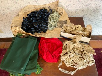 Red Victorian Cloak, Green Curtains, Fabric Scraps, Ect