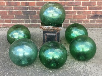 ( E ) - One Fantastic Green Glass Japanese Fishing Float / Net Float - We Have SIX - They Sell $600-$700 !
