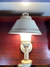 White Colonial Tole Wall Sconce Lamp With Frosted Hurricane