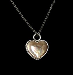Vintage Sterling Silver Chain With Mother Of Pearl Heart Pendant