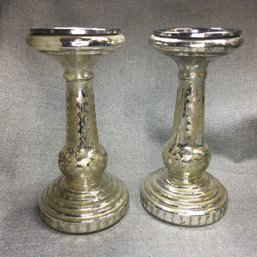 Beautiful Decorator Lot - Lovely Pair Of Mercury Glass Candle Stick Holders - Very Pretty Pieces - WOW !