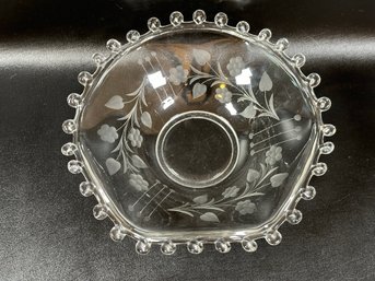 A Charming Vintage Etched Bowl With A Lariat Rim