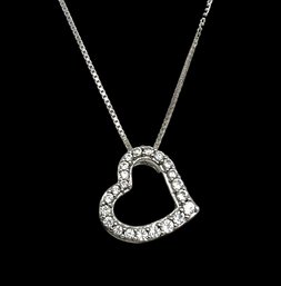 Beautiful Italian Sterling Silver Chain With Clear Stones Open Heart Pendant