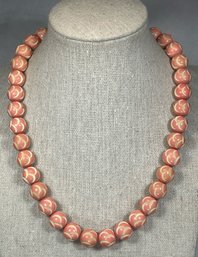 Vintage Bakelite Plastic Peach And Cream Colored Beaded Necklace 16' Long