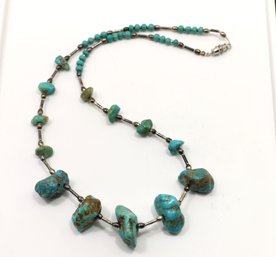 Vintage Turquoise Silver Necklace 18 Inches Long