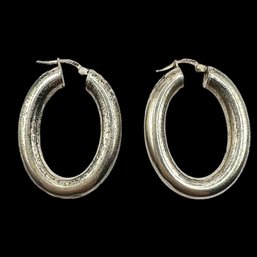 Vintage Italian Sterling Silver Chunky Oval Hoop Earrings