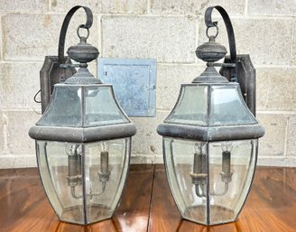 A Pair Of Copper And Glass Outdoor Lantern