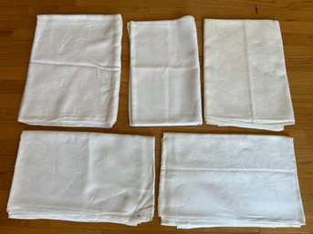 5PC Lot Of  White Tablecloths - Assorted Sizes, Cleaned And Pressed, Subtle Patterns