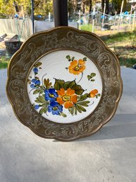 Vintage French Wall Art Floral Porcelain Floral Plate And Brass